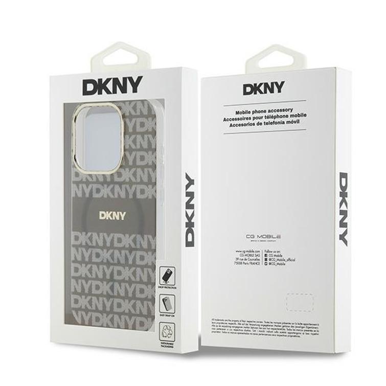 DKNY iPhone 15 Pro Max 6,7" -puhelimen suojakuori DKHMP15XHRHSEE, musta. HC Magsafe -suojakuori, toistuva kuvio ja raidat.