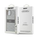 DKNY iPhone 15 Plus 6,7" -puhelimen kuori DKHCP15MPRTHSLE, beige HC PU -kuvioitu toistuva kuvio ja s&auml;vyinen raita.