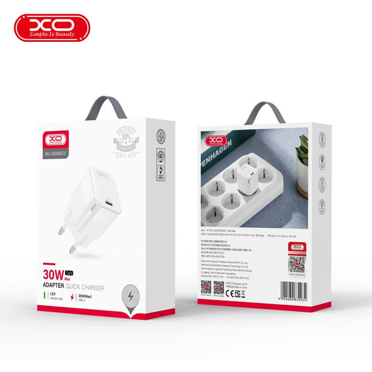 XO-sein&auml;laturi CE06 PD 30W 1x USB-C valkoinen