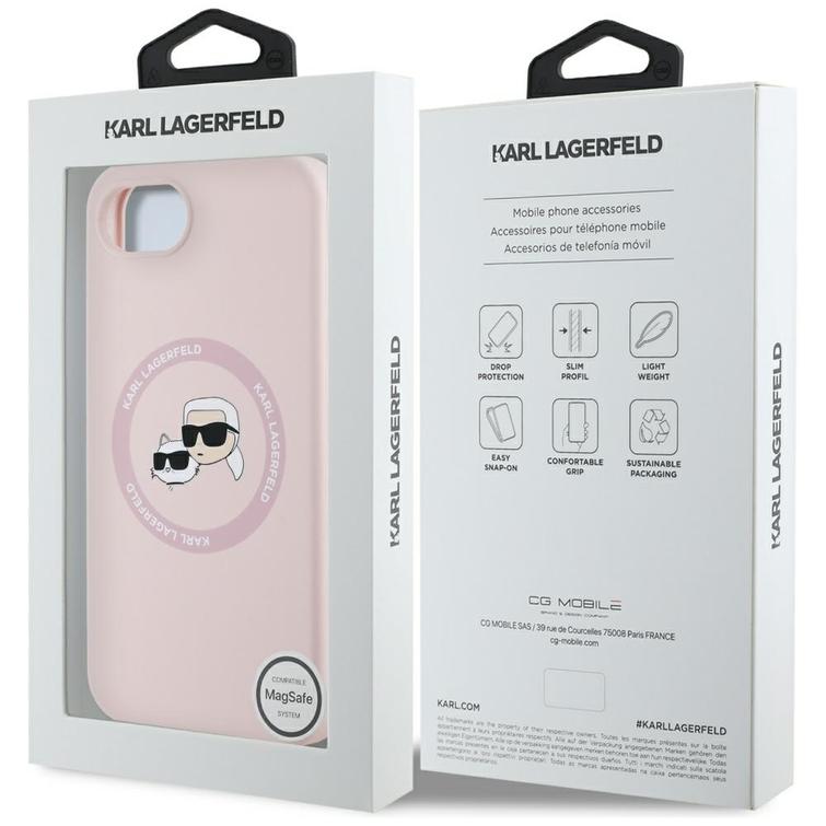 Karl Lagerfeld HC MagSafe -silikoninen kaksoiskuori iPhone 16e:lle, pinkki