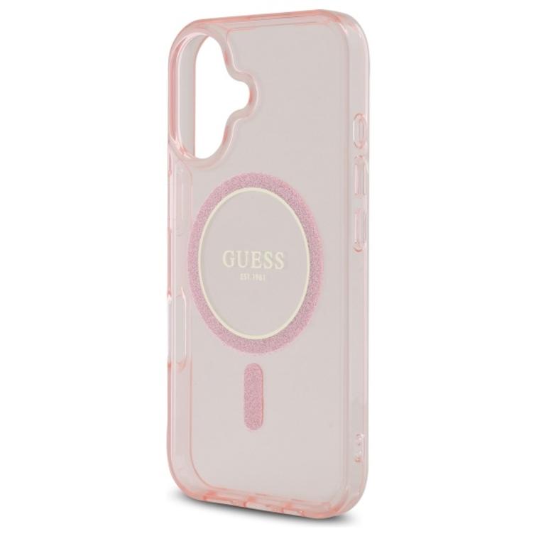 Guess HC MagSafe IML Glitter Circle -suojakuori iPhone 16 6,1":lle, pinkki