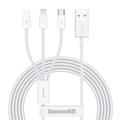 Baseus-kaapeli 3in1 Superior USB - Lightning + USB-C + microUSB 1,5 m 3,5A valkoinen