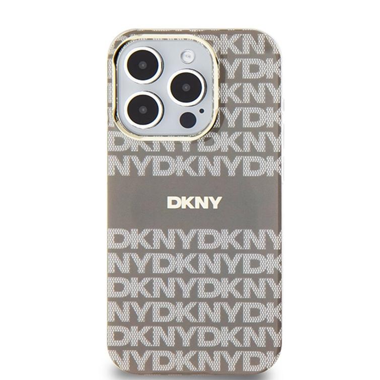 DKNY iPhone 15 Pro Max 6,7" -puhelimen suojakuori DKHMP15XHRHSEE, musta. HC Magsafe -suojakuori, toistuva kuvio ja raidat.