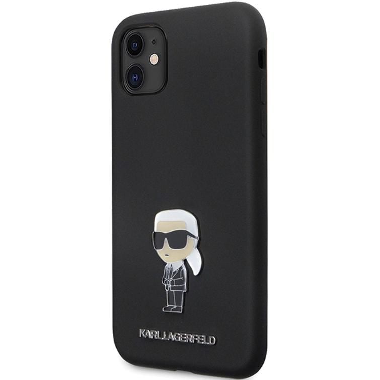 Karl Lagerfeld iPhone 11 -suojakuori KLHCN61SMHKNPK musta HC Silicone Ikonik Metal Pin