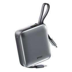 BWOO-varavirtal&auml;hde P74 22,5 W 10 000 mAh kahdella sis&auml;&auml;nrakennetulla kaapelilla, 1 x USB-C ja 1 x Lightning, musta