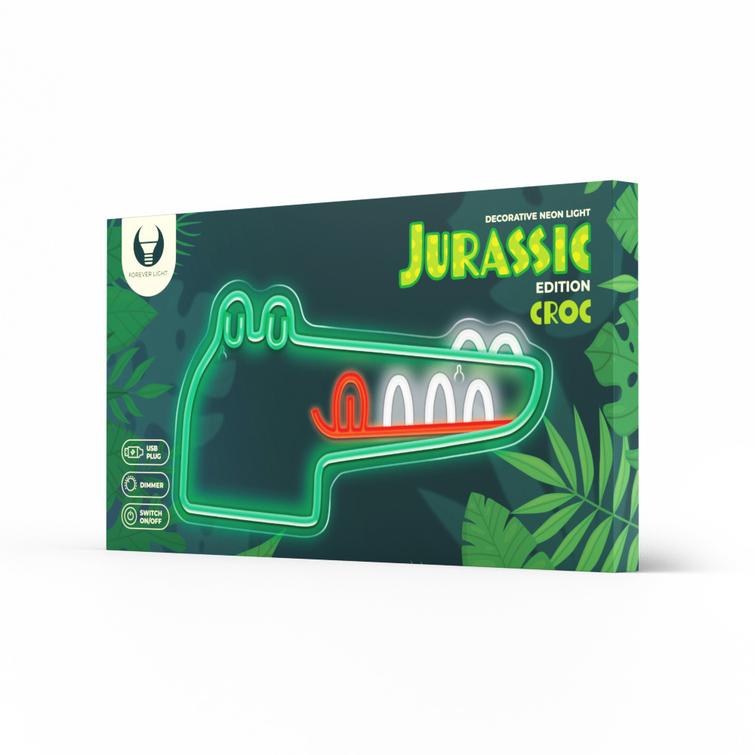 Neon PLEXI LED JURASSIC CROC vihre&auml; FLNJ03 Forever Light