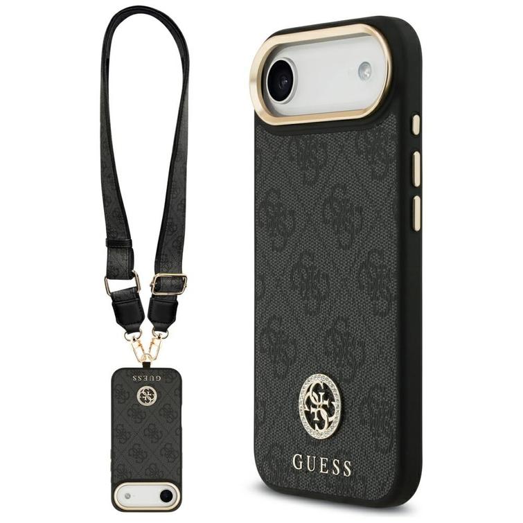 Guess 4G Strass Logo & Big Strap Metal Buttons MagSafe -suojakuori iPhone Airille, musta
