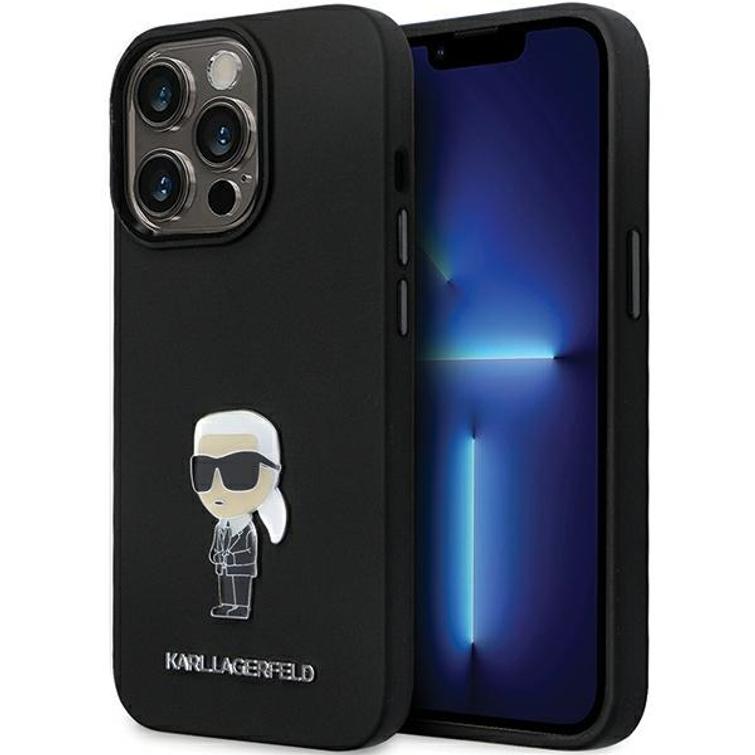Karl Lagerfeld -suojakuori iPhone 14 Pro 6,1" KLHCP14LSMHKNPK musta HC silikoni Ikonik Metal Pin