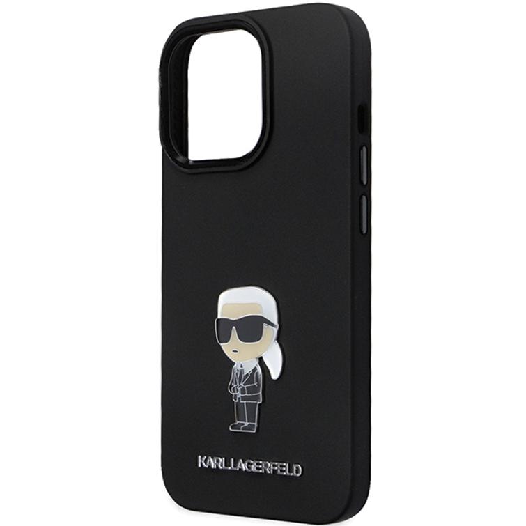 Karl Lagerfeld -suojakuori iPhone 14 Pro 6,1" KLHCP14LSMHKNPK musta HC silikoni Ikonik Metal Pin