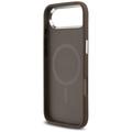 Guess Case Magsafe 4G PU-nahkakotelo kolmiologolla ja hopeisella metallisella kamerakehyksell&auml; iPhone 17 Air Brownille