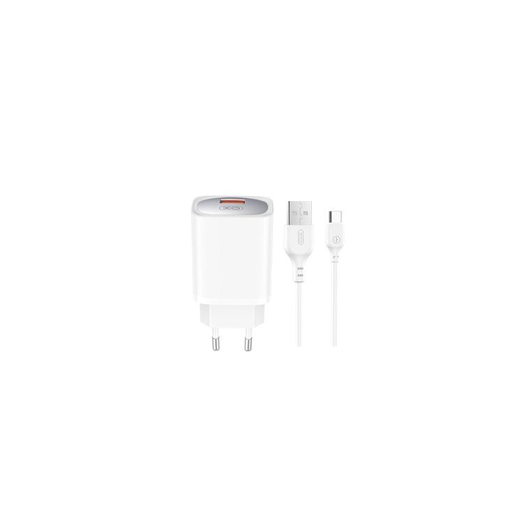 XO-sein&auml;laturi CE19 QC 18W 1x USB valkoinen + USB-C-kaapeli