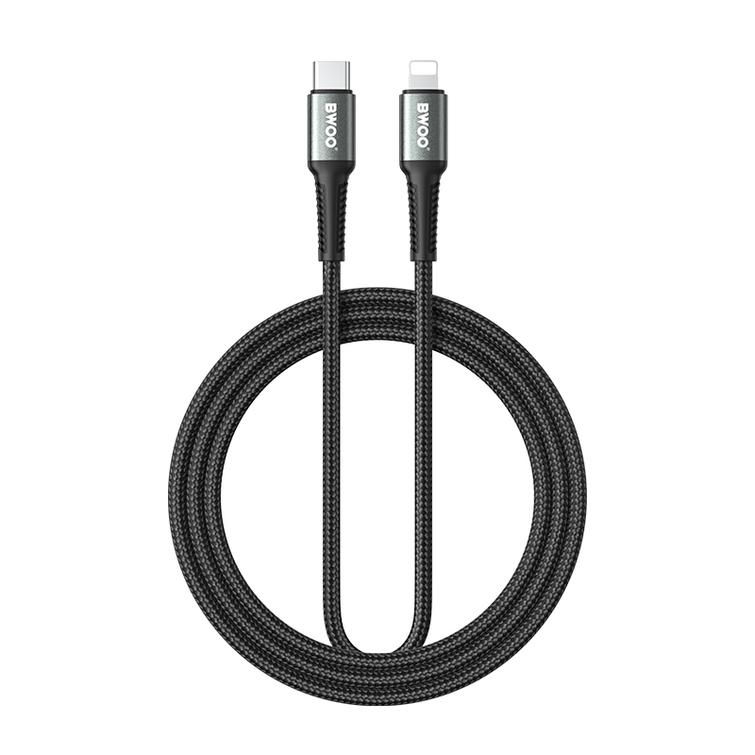 BWOO Punottu USB-C-kaapeli - Lightning 2m 30W musta