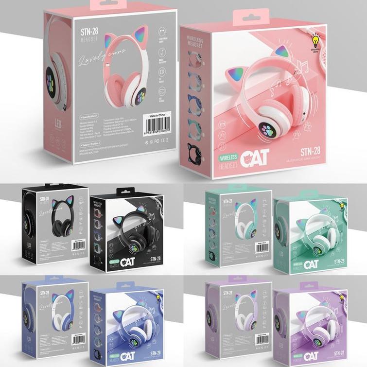 Lasten Bluetooth LED-kuulokkeet / kissankorvat, musta