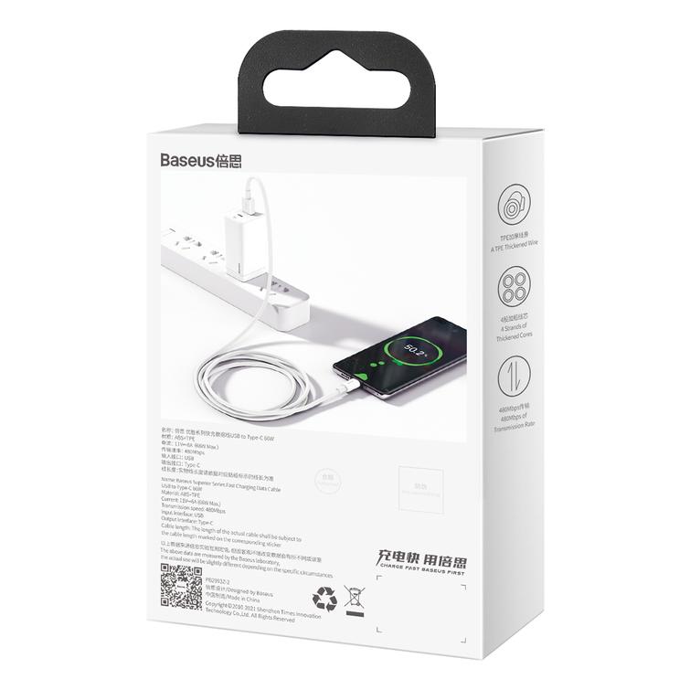 Baseus Superior USB - USB-C -kaapeli 1,0 m valkoinen 66W