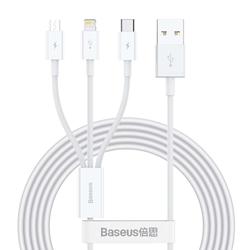 Baseus-kaapeli 3in1 Superior USB - Lightning + USB-C + microUSB 1,5 m 3,5A valkoinen