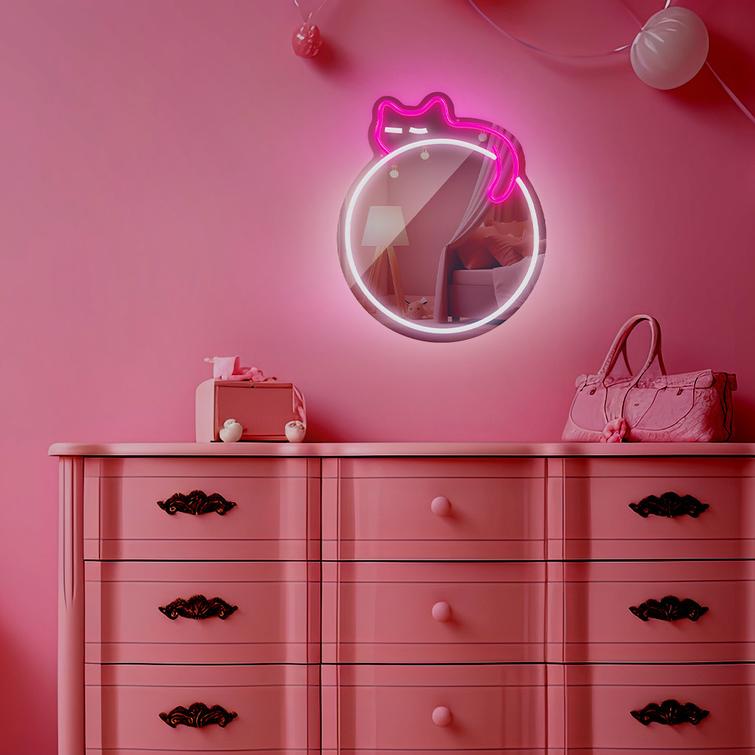 Neonpeili LED nukkuva kissa valkoinen pinkki FMNE03 Forever Light