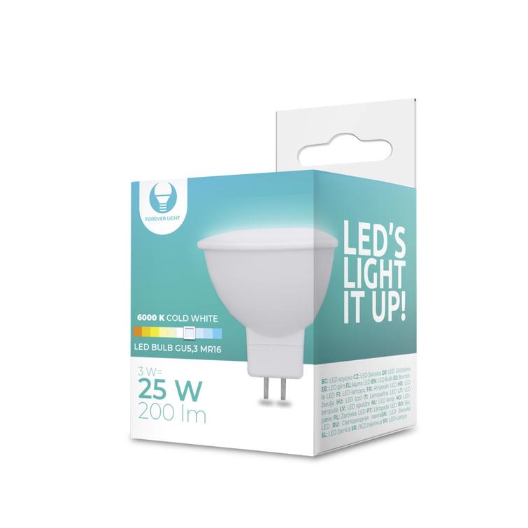 LED-lamppu GU5,3 MR16 3W 12V 6000K 240lm Forever Light
