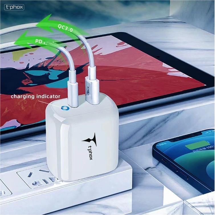 WALL CHARGER T-PHOX GLORY 45W USB/USB-C WHITE
