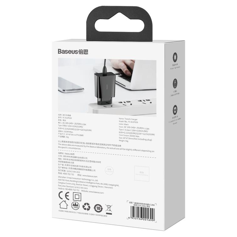 Baseus wall charger Speed Mini PD 20W 1x USB-C black