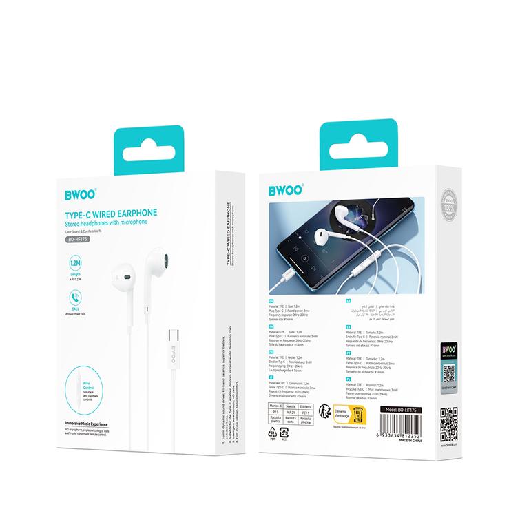 BWOO-langalliset kuulokkeet HF175 USB-C digitaalinen liit&auml;nt&auml; valkoinen