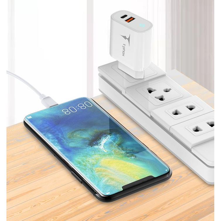 WALL CHARGER T-PHOX GLORY 45W USB/USB-C WHITE