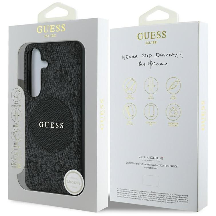 Guess HC MagSafe PU 4G Circle Classic Logo -suojakuori Samsung Galaxy S25:lle, musta