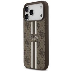 Guess 4G Printed Stripes MagSafe -kotelo iPhone 17 Pro Maxille, ruskea