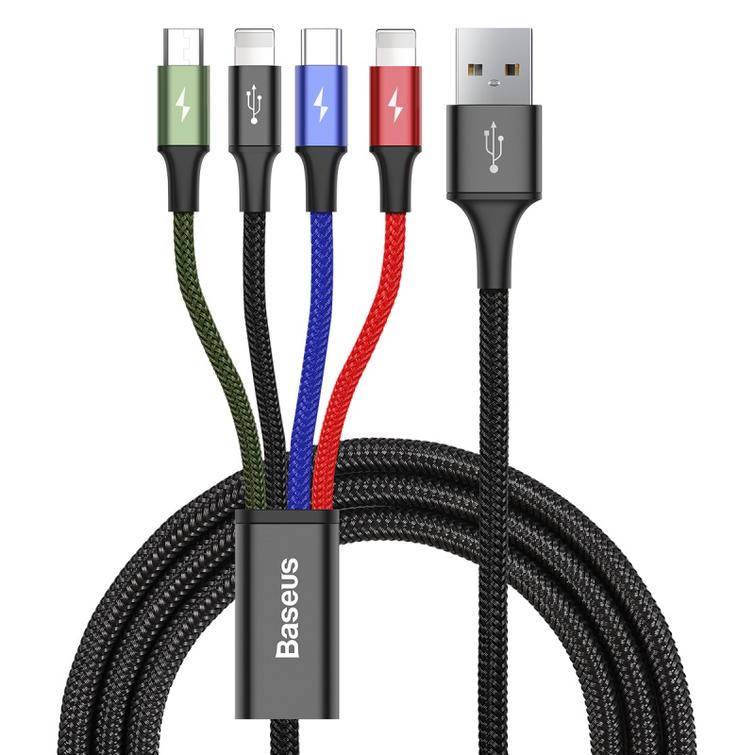 Baseus-kaapeli Fast 4in1 USB - micro USB + 2x Lightning + USB-C 1,2m 3,5A musta