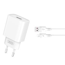 XO-seinälaturi CE02D QC 3.0 18W 1x USB valkoinen + Lightning-kaapeli