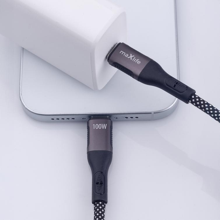 Maxlife MXUC-11 magneettikaapeli USB-C - USB-C 1,0 m 100W musta nailon