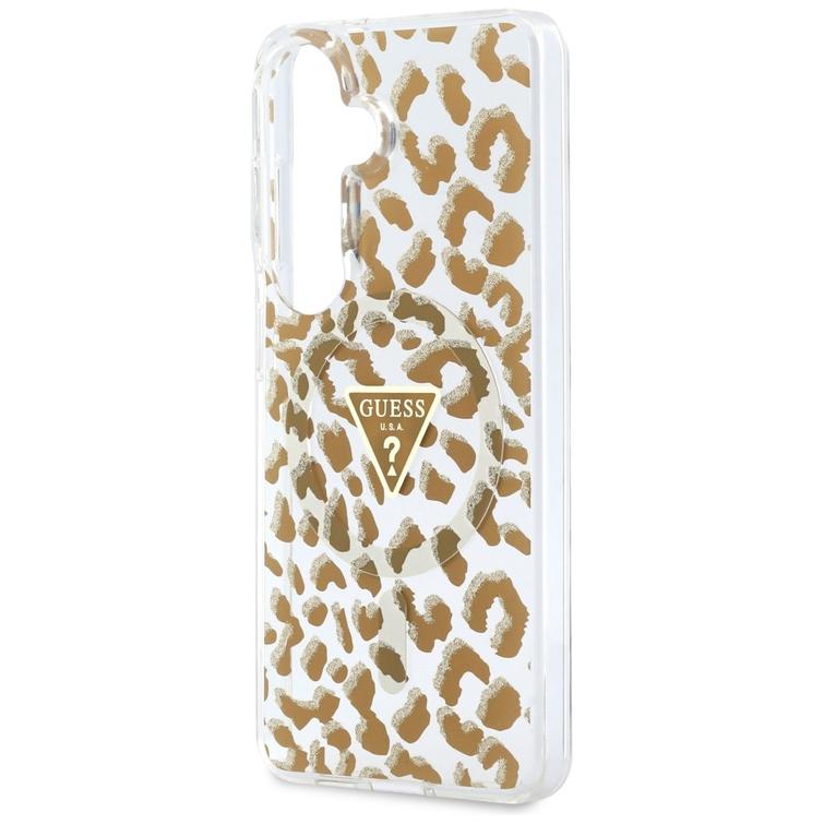 Guess case IML Leopard Print Triangle MagSafe for Samsung Galaxy S26 brown