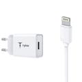 WALL CHARGER T-PHOX MINI-EU LIGHTNING WHITE 1.2M 2.4A
