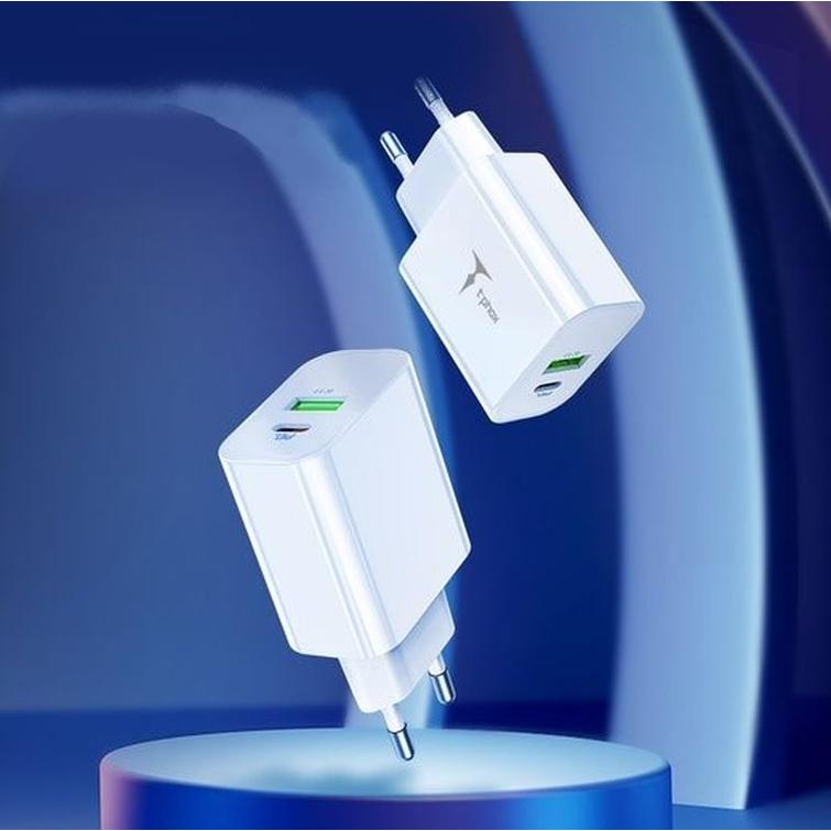 WALL CHARGER T-PHOX SPEEDY USB-C 20W/USB 18W PD QC + CABLE LIGHTNING 1M WHITE