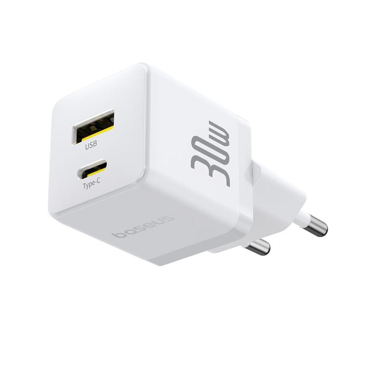 Baseus Palm Fast Charger Wall Charger 30W USB-C USB-A EU Moon White