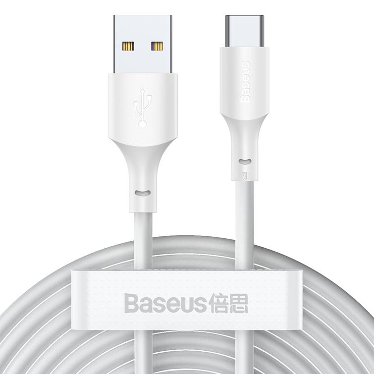 Baseus kaapeli Simple Wisdom USB - USB-C 1,5 m 5A valkoinen 2 kpl