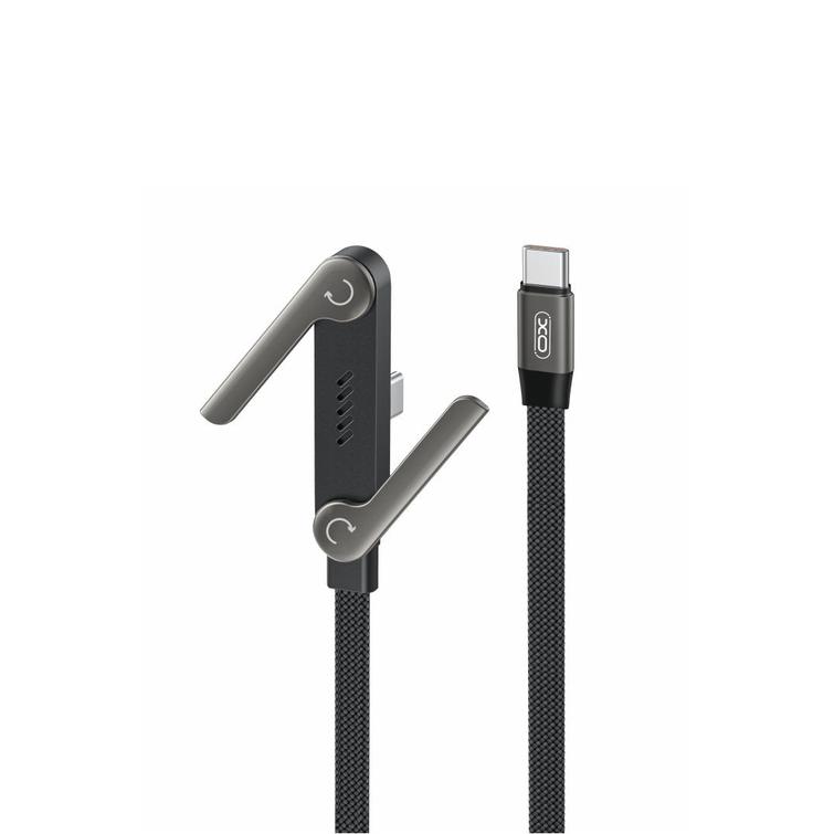XO-kaapeli NB-Q311 PD USB-C - USB-C 1,5m 240W musta litteä taitettavalla jalustatukella