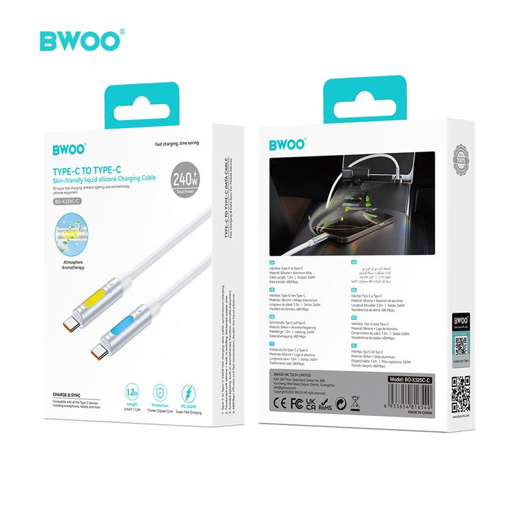 BWOO 240W Superpikalatausdatakaapeli RGB-valolla, valkoinen X325C-C
