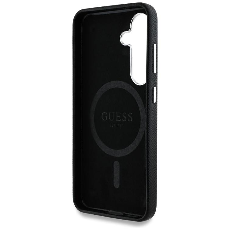Etui Guess Grained Triangle Logo MagSafe do Samsung Galaxy S25 czarny