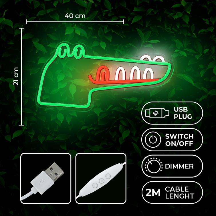 Neon PLEXI LED JURASSIC CROC vihre&auml; FLNJ03 Forever Light