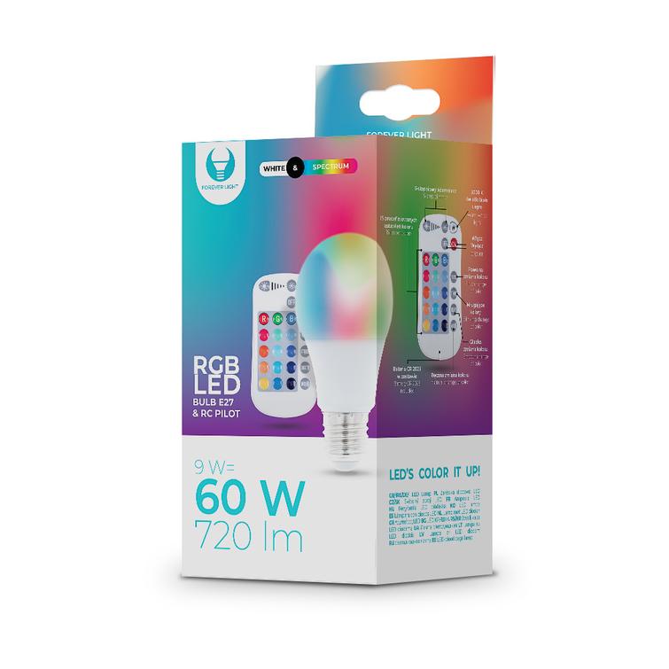 LED-lamppu E27 A60 RGB + valkoinen 9W + RC Forever Light