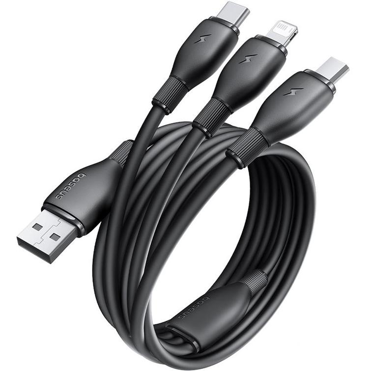 Baseus Ultra Fast One-for-Three -pikalatauskaapeli USB-A - M+L+C 3.5A 0.8m Kosminen Musta
