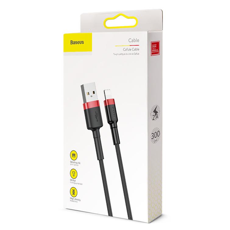 Baseus Cafule USB-kaapeli - Lightning 3,0m 2A puna-musta