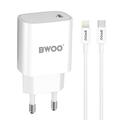 BWOO CDA159 PD sein&auml;laturi 20W 1x USB-C-portti + Lightning valkoinen