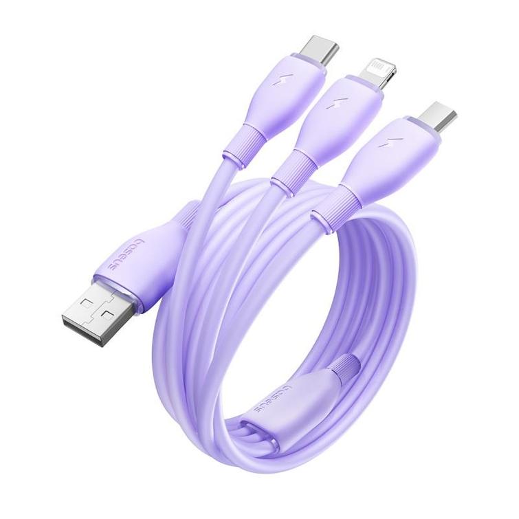 Baseus Ultra Fast One-for-Three -pikalatauskaapeli USB-A - M+L+C 3.5A 1.3m Nebula Purple