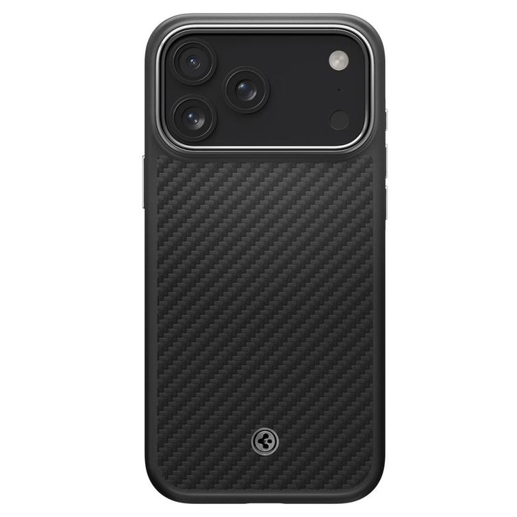 Spigen Enzo Aramid ”T” Mag Magsafe -kotelo iPhone 17 Pro Maxille, musta/hopeinen