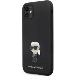 Karl Lagerfeld iPhone 11 -suojakuori KLHCN61SMHKNPK musta HC Silicone Ikonik Metal Pin