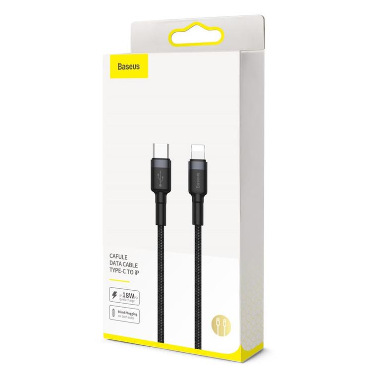 Baseus Cafule PD USB-C - Lightning-kaapeli 1,0 m harmaanmusta 18W