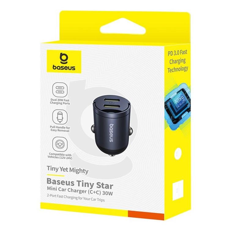 Baseus Mini Tiny Star 2C PD autolaturi 1x USB-C - USB-C-portti 30W musta
