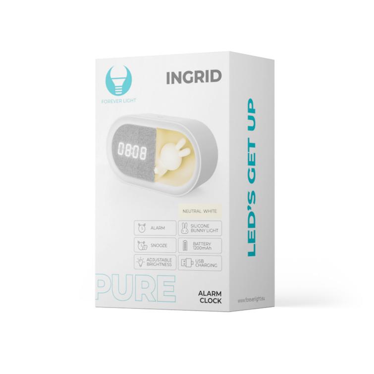 Her&auml;tyskello LED-pupuy&ouml;valolla PURE FNL-05 INGRID valkoinen pitk&auml; Forever Light