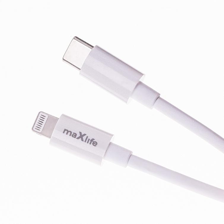 Maxlife MXTC-06-20AC PD QC laturi 1x USB-C 1x USB 20W valkoinen + USB-C - Lightning-kaapeli 20W